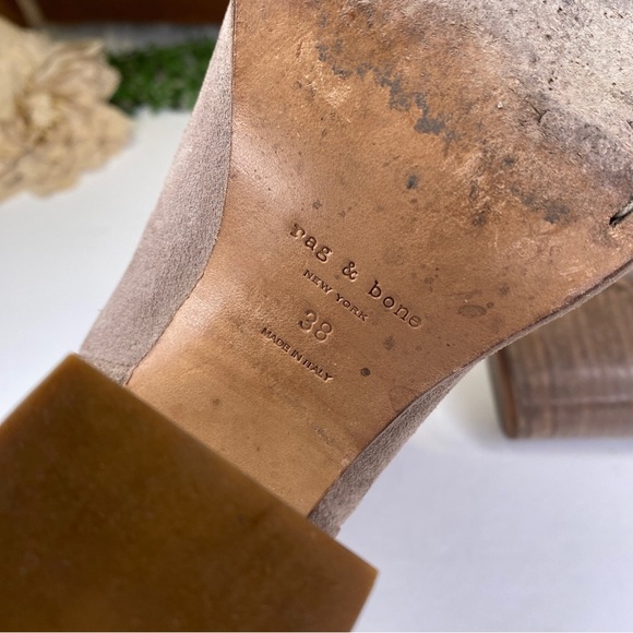 Rag & Bone Suede Stack Heel Ankle Boots in Taupe Beige Size 38 Made in Italy - Picture 10 of 10